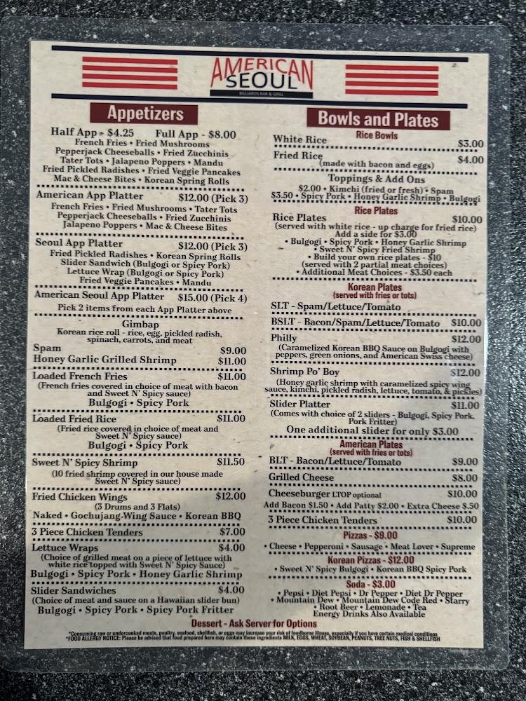 American Seoul Menu image 2
